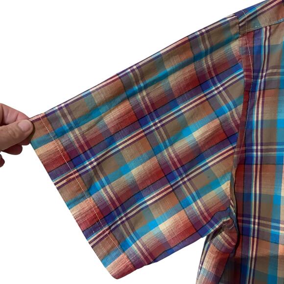 Forsyth Of Canada Mens Shirt Short Sleeve Non-Iron XL Purple/Orange Plaid Preppy - Picture 5 of 9